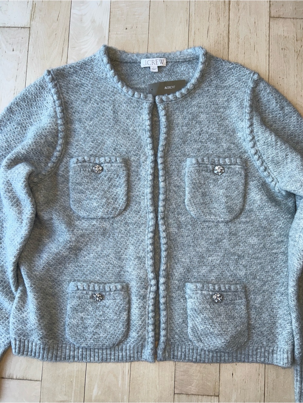 J.Crew Odette Sweater Lady Jacket with Jewel Buttons Heather Gray Size Large NWT - Picture 8 of 16